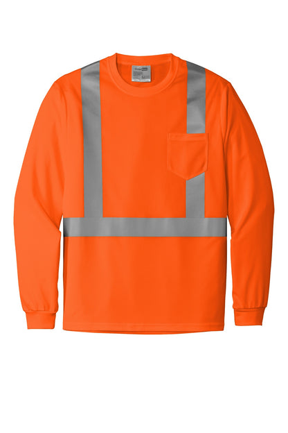 CornerStone ANSI 107 Class 2 Mesh Long Sleeve Tee - Safety Orange - flat front