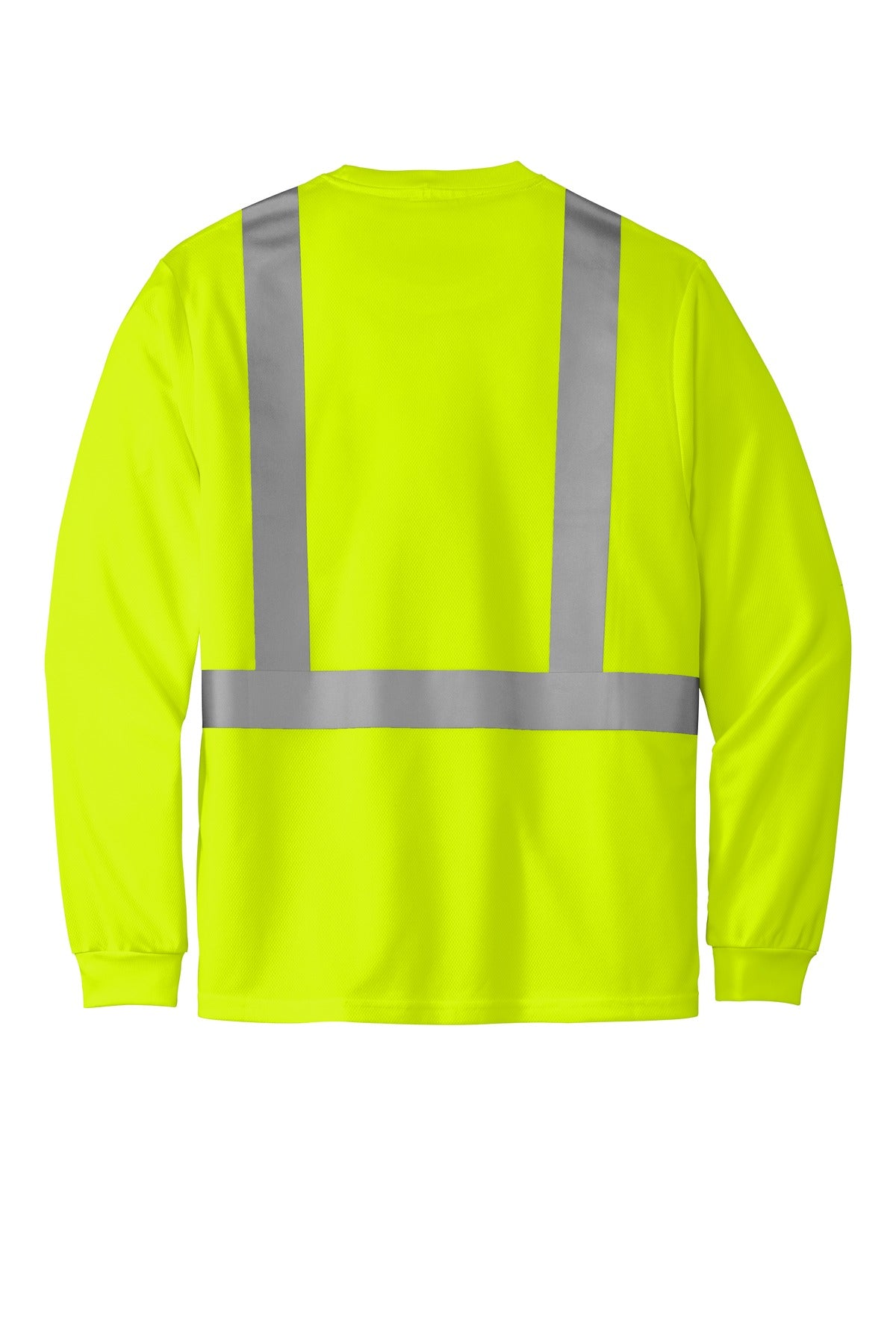 CornerStone ANSI 107 Class 2 Mesh Long Sleeve Tee - Safety Yellow - flat back