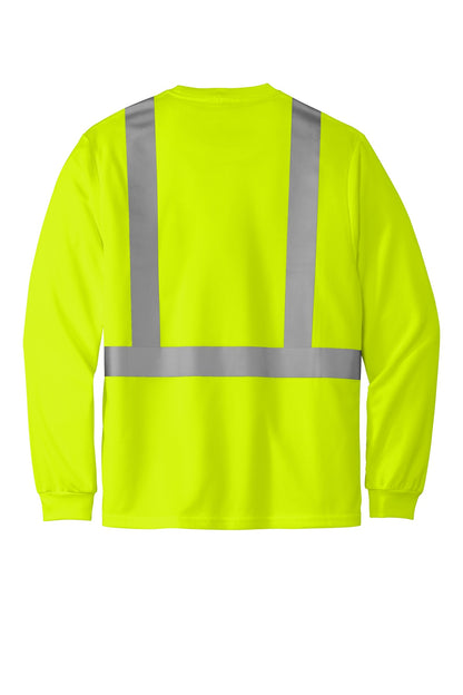 CornerStone ANSI 107 Class 2 Mesh Long Sleeve Tee - Safety Yellow - flat back