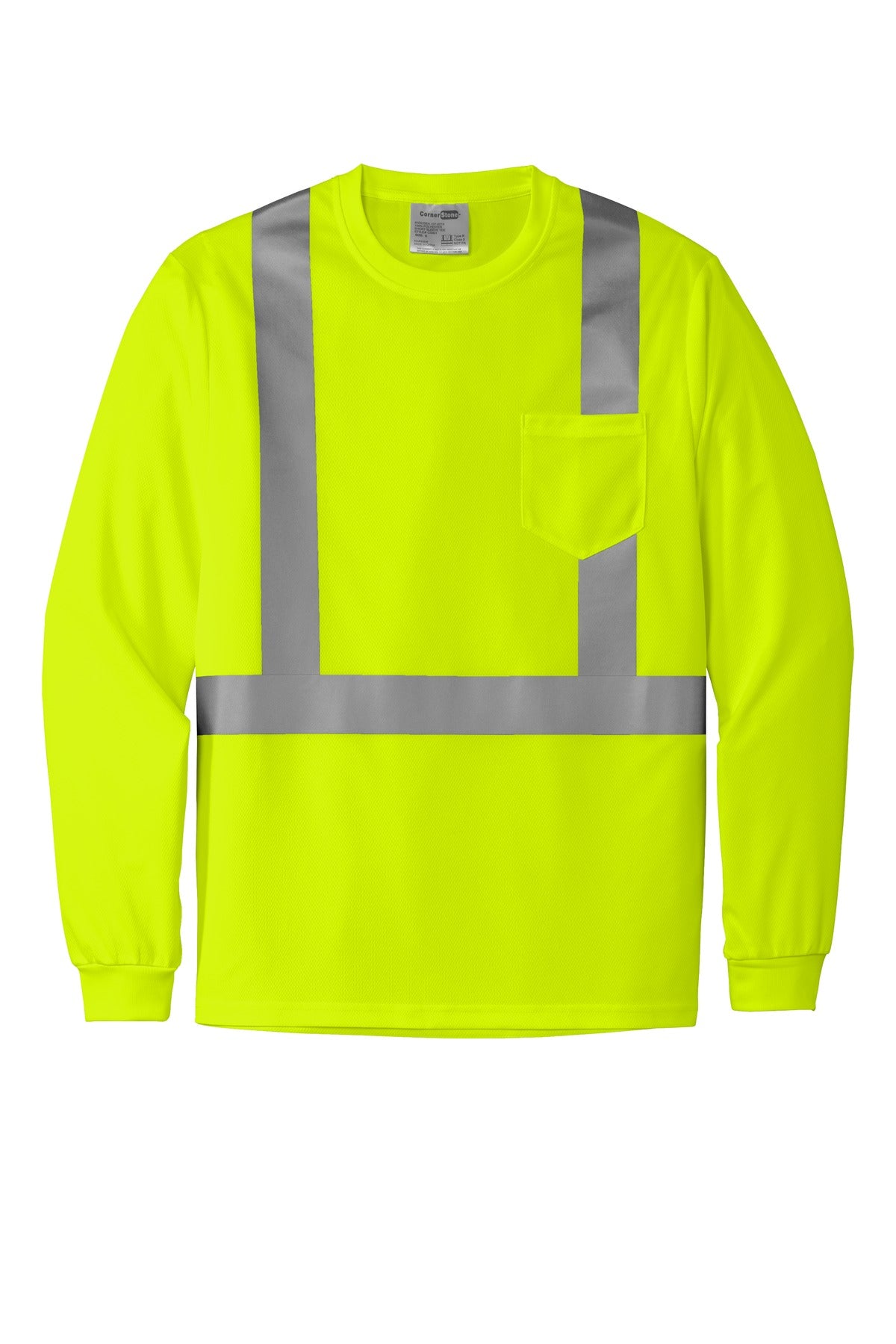 CornerStone ANSI 107 Class 2 Mesh Long Sleeve Tee - Safety Yellow - flat front