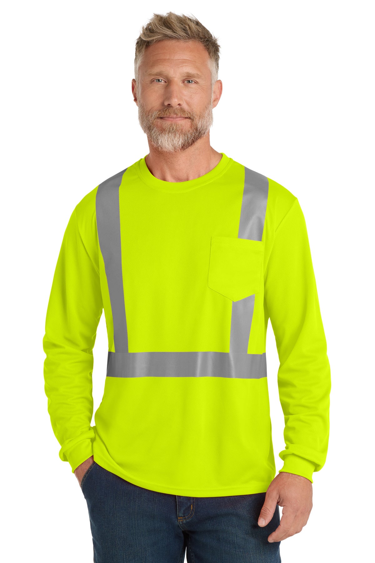 CornerStone ANSI 107 Class 2 Mesh Long Sleeve Tee - Safety Yellow - front