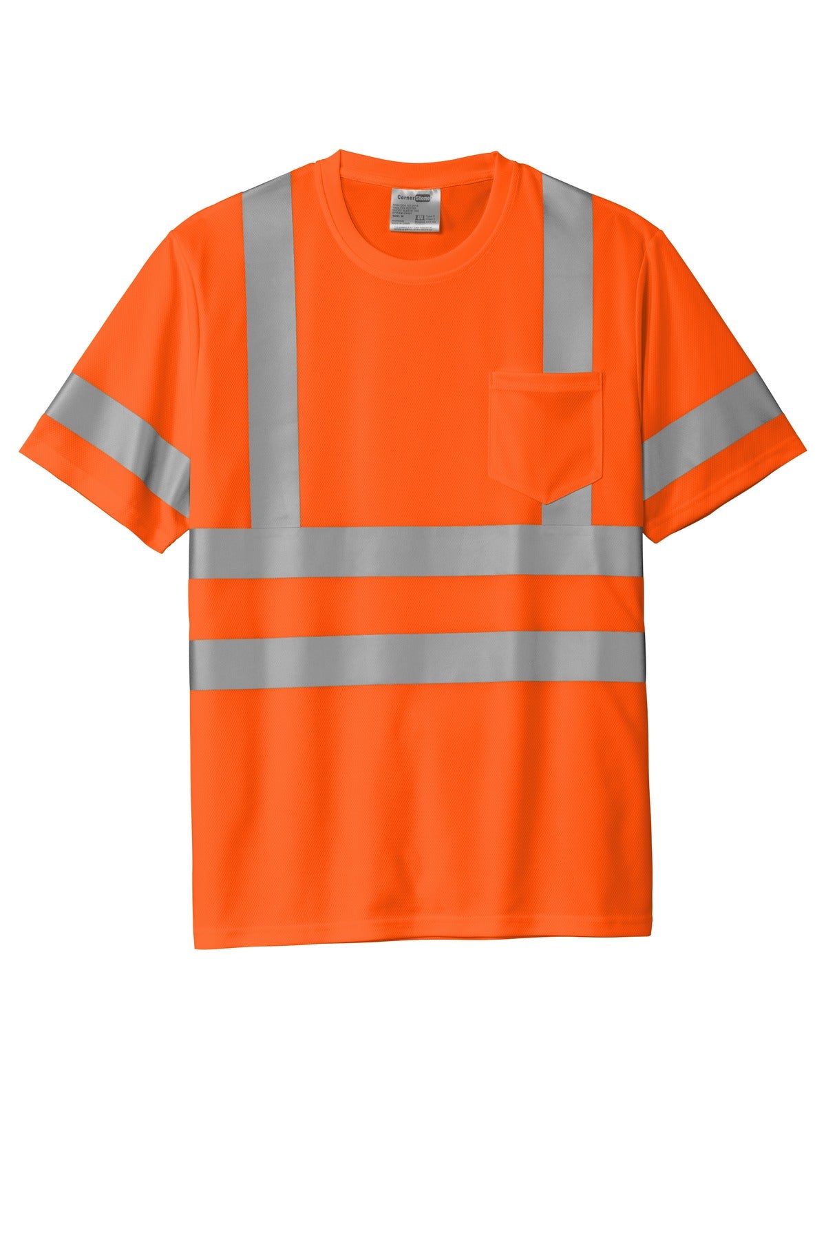 CornerStone ANSI 107 Class 3 Mesh Tee - Safety Orange - flat front