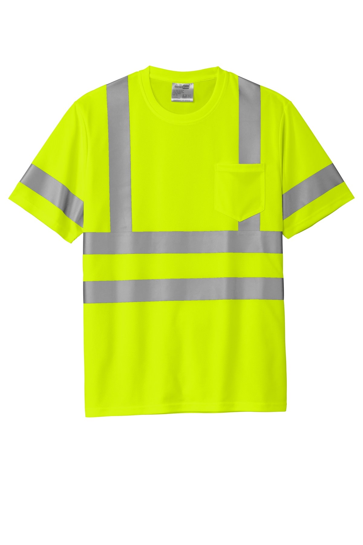 CornerStone ANSI 107 Class 3 Mesh Tee - Safety Yellow - flat front