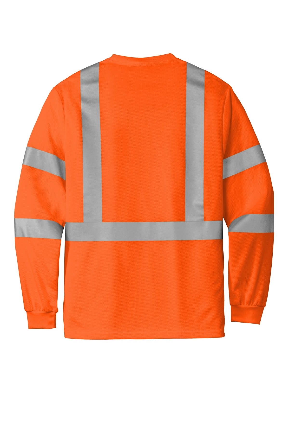 CornerStone ANSI 107 Class 3 Mesh Long Sleeve Tee - Safety Orange - flat back