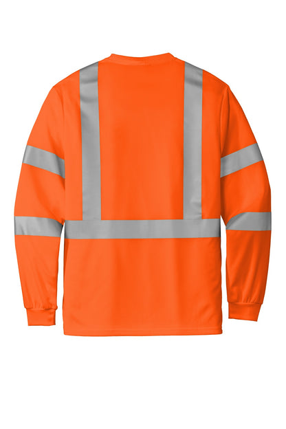 CornerStone ANSI 107 Class 3 Mesh Long Sleeve Tee - Safety Orange - flat back