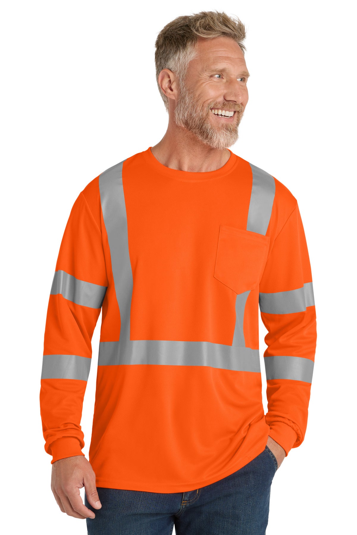 CornerStone ANSI 107 Class 3 Mesh Long Sleeve Tee - Safety Orange - front