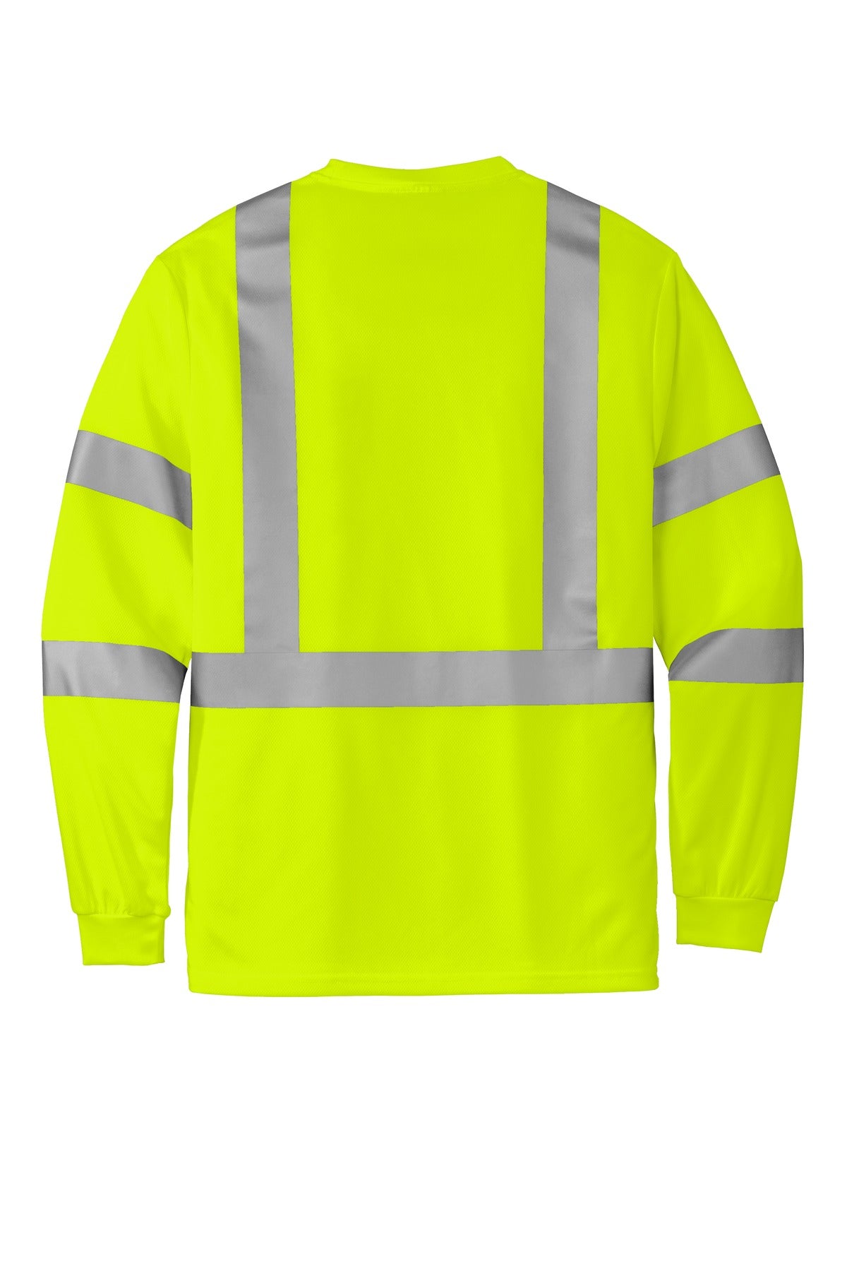 CornerStone ANSI 107 Class 3 Mesh Long Sleeve Tee - Safety Yellow - flat back
