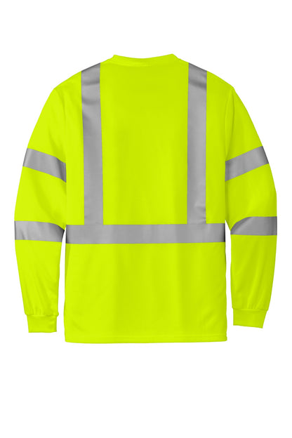 CornerStone ANSI 107 Class 3 Mesh Long Sleeve Tee - Safety Yellow - flat back