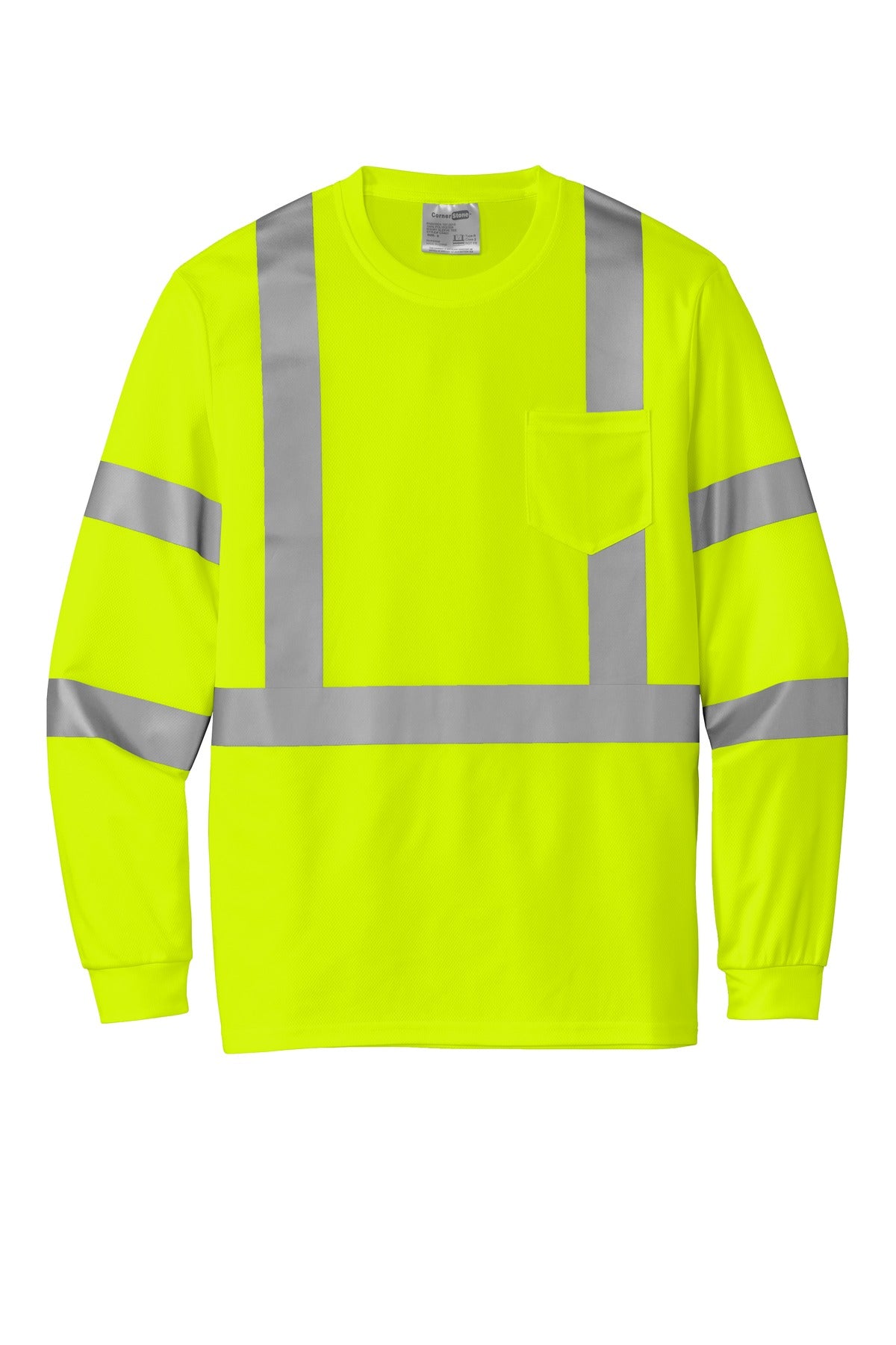 CornerStone ANSI 107 Class 3 Mesh Long Sleeve Tee - Safety Yellow - flat front