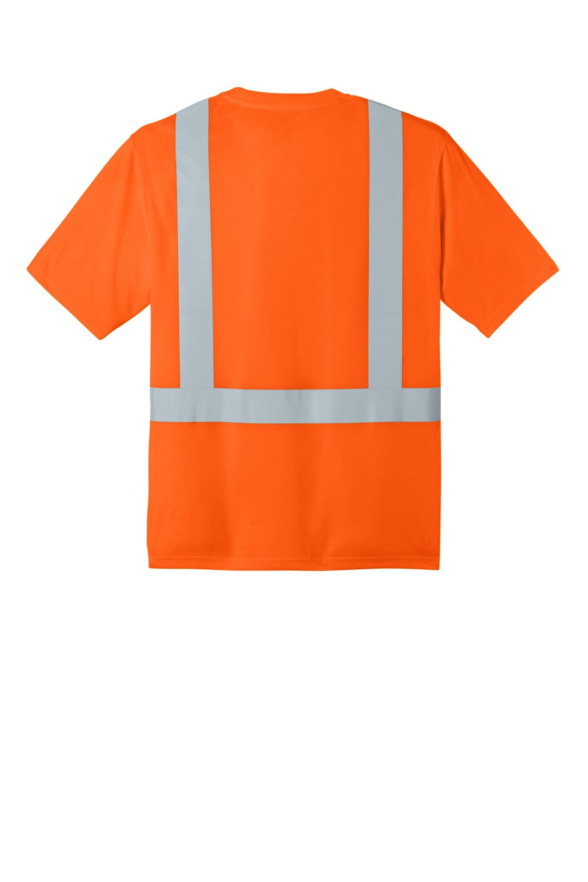 CornerStone ANSI 107 Class 2 Short Sleeve Mesh Blocked Tee - Safety Orange/ Black - flat back