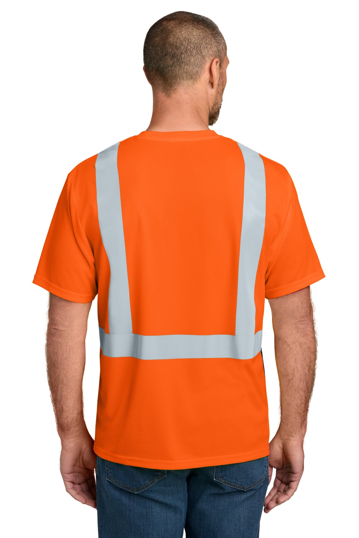 CornerStone ANSI 107 Class 2 Short Sleeve Mesh Blocked Tee - Safety Orange/ Black - back