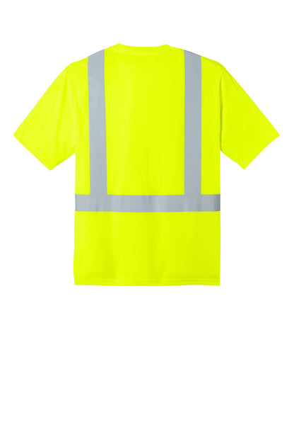 CornerStone ANSI 107 Class 2 Short Sleeve Mesh Blocked Tee - Safety Yellow/ Black - flat back