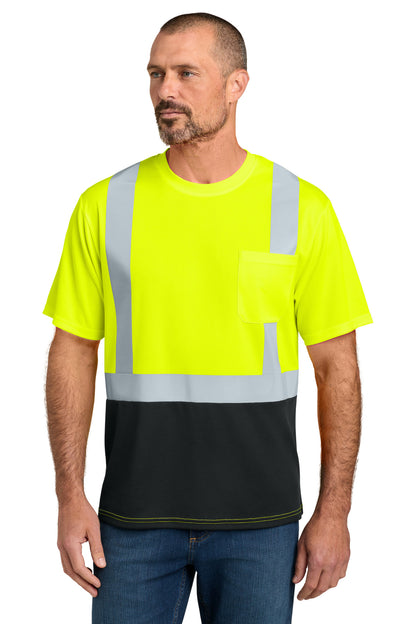 CornerStone ANSI 107 Class 2 Short Sleeve Mesh Blocked Tee - Safety Yellow/ Black - front