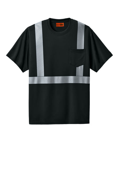 CornerStone Enhanced Visibility Segmented Tape Tee - Black - flat front