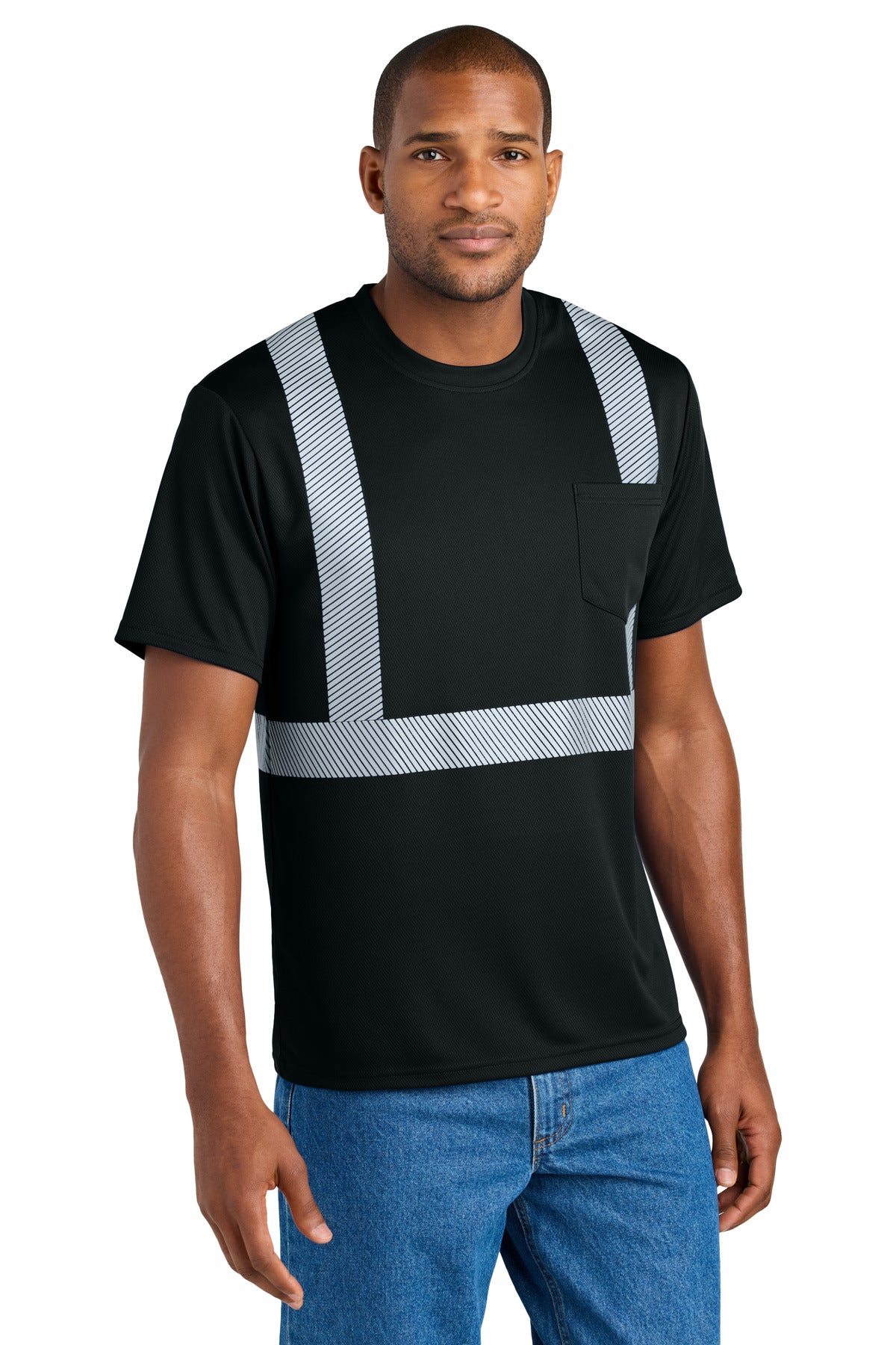 CornerStone Enhanced Visibility Segmented Tape Tee - Black - front