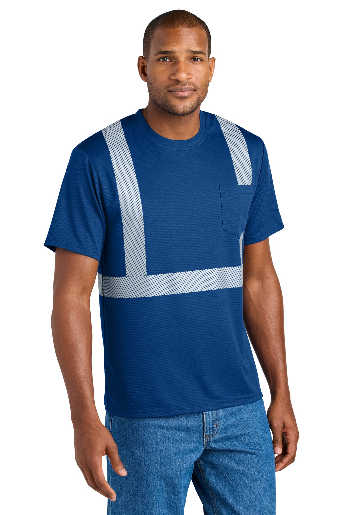 CornerStone Enhanced Visibility Segmented Tape Tee - Royal - front