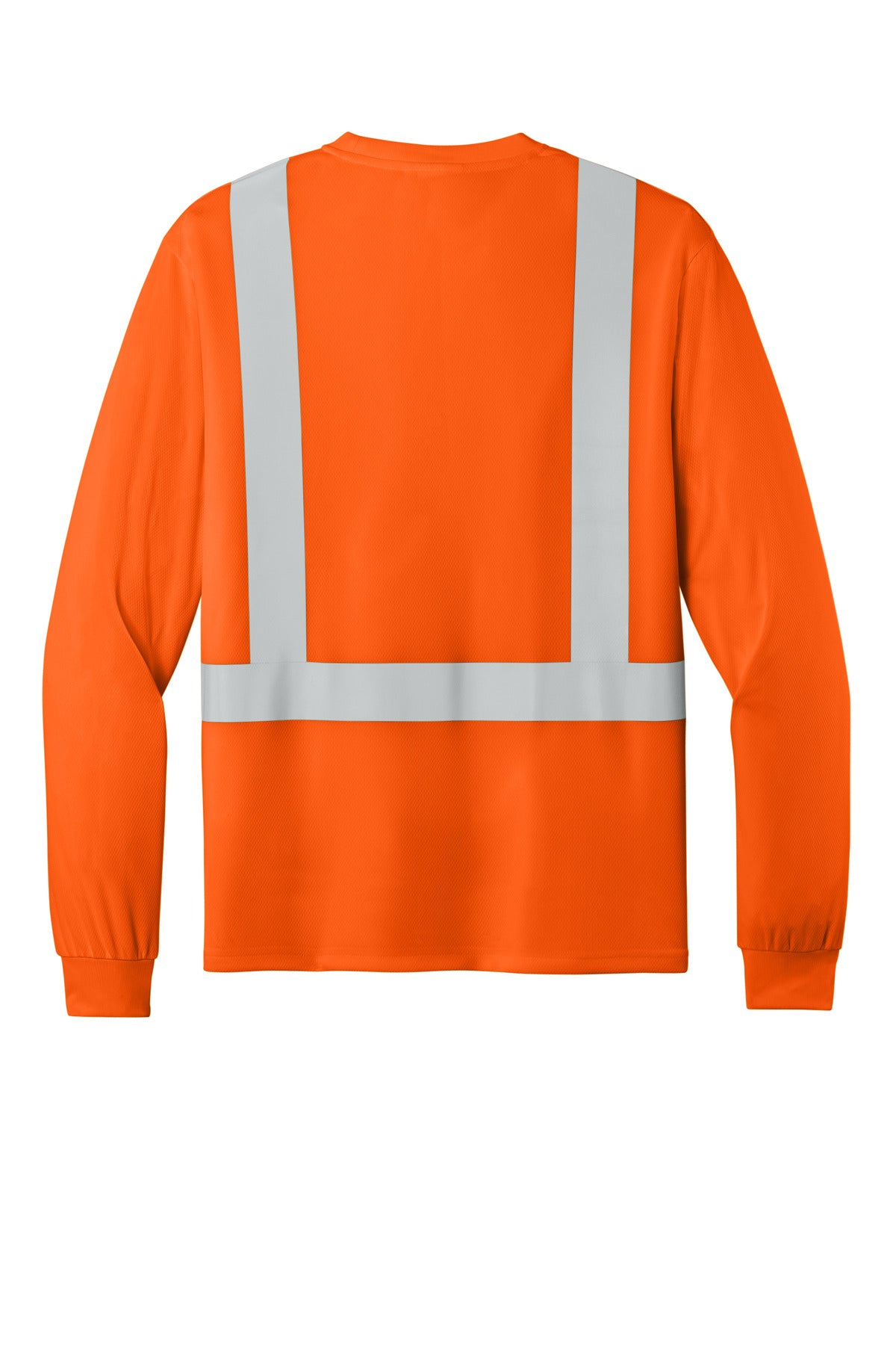 CornerStone ANSI 107 Class 2 Long Sleeve Mesh Blocked Tee - Safety Orange/ Black - flat back