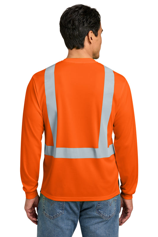CornerStone ANSI 107 Class 2 Long Sleeve Mesh Blocked Tee - Safety Orange/ Black - back