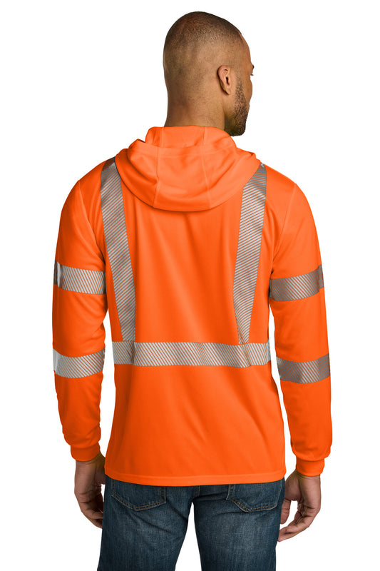 CornerStone ANSI 107 Class 3 Long Sleeve Segmented Tape Hooded Tee - Safety Orange - back