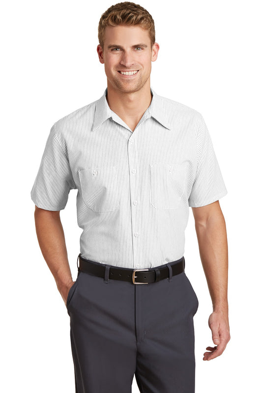 Red Kap Short Sleeve Striped Industrial Work Shirt - Grey/ White - front