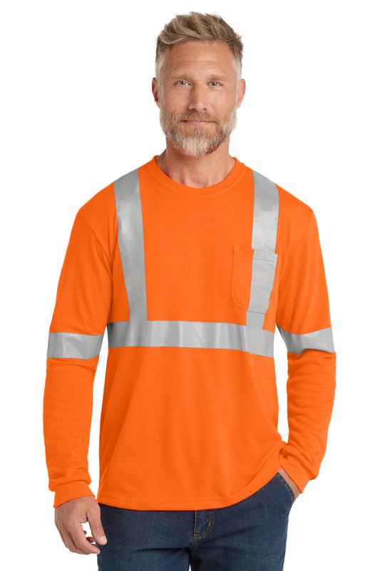CornerStone ANSI 107 Class 2 Long Sleeve Safety T-Shirt - Safety Orange/ Reflective - front