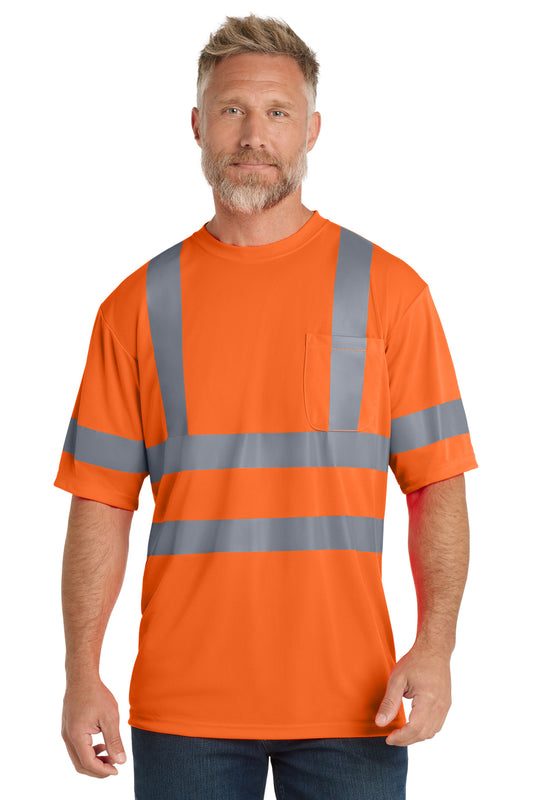 CornerStone ANSI 107 Class 3 Short Sleeve Snag-Resistant Reflective T-Shirt - Safety Orange - front