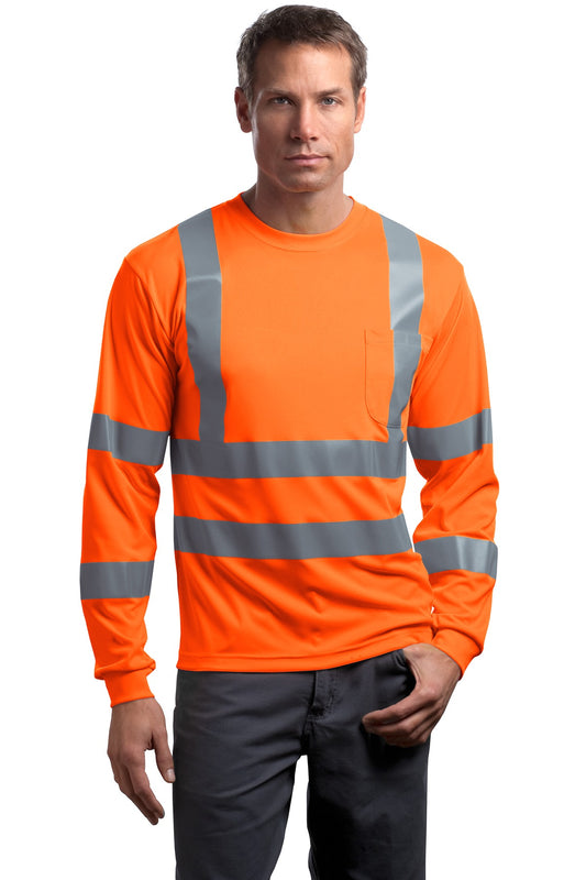 CornerStone ANSI 107 Class 3 Long Sleeve Snag-Resistant Reflective T-Shirt - Safety Orange - front
