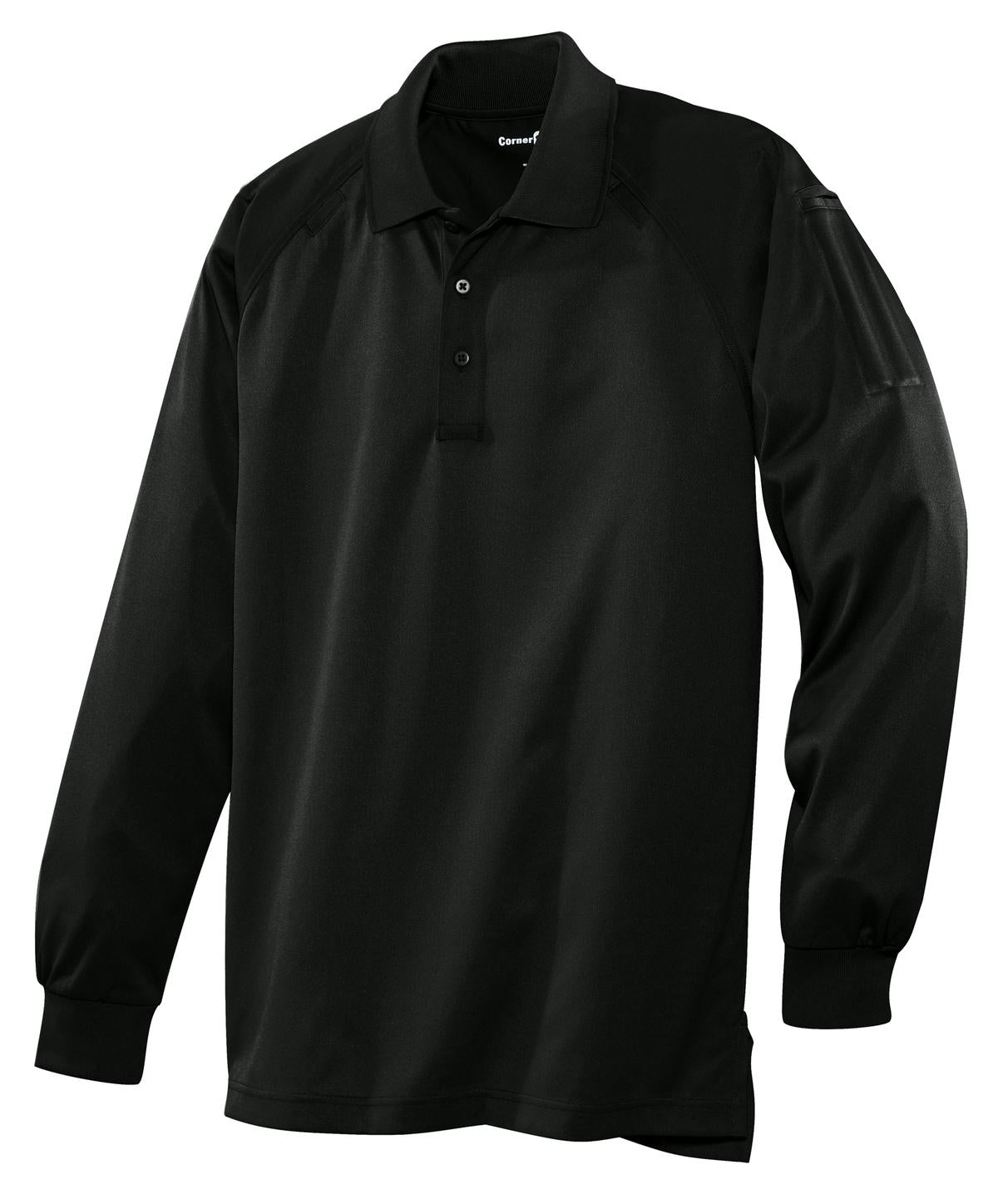 CornerStone Select Long Sleeve Snag-Proof Tactical Polo - Black - flat front