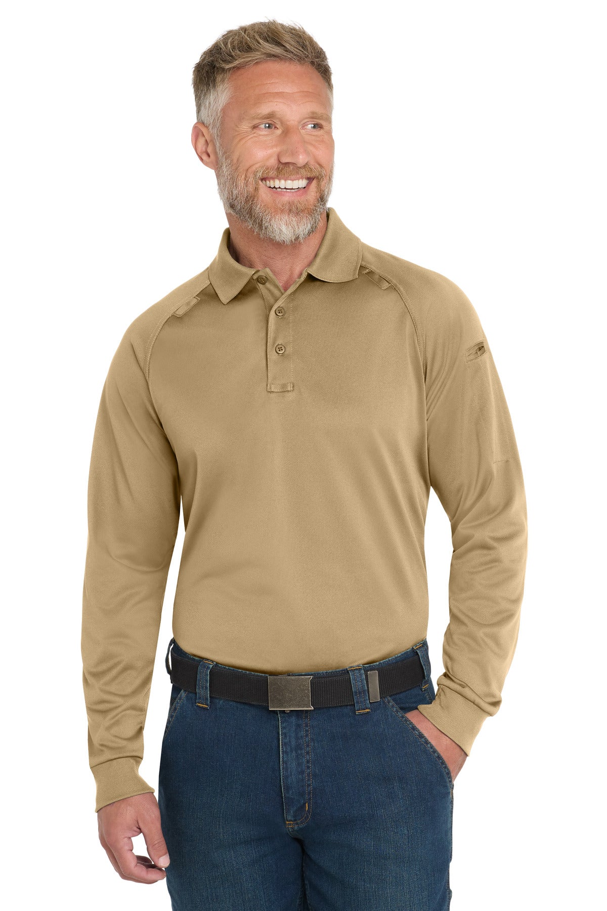 CornerStone Select Long Sleeve Snag-Proof Tactical Polo - Tan - front