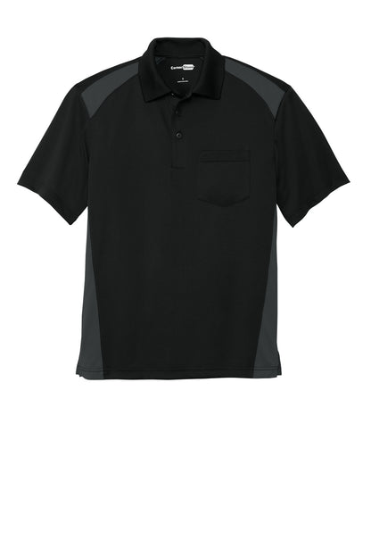 CornerStone Select Snag-Proof Two Way Colorblock Pocket Polo - Black/ Charcoal - flat front