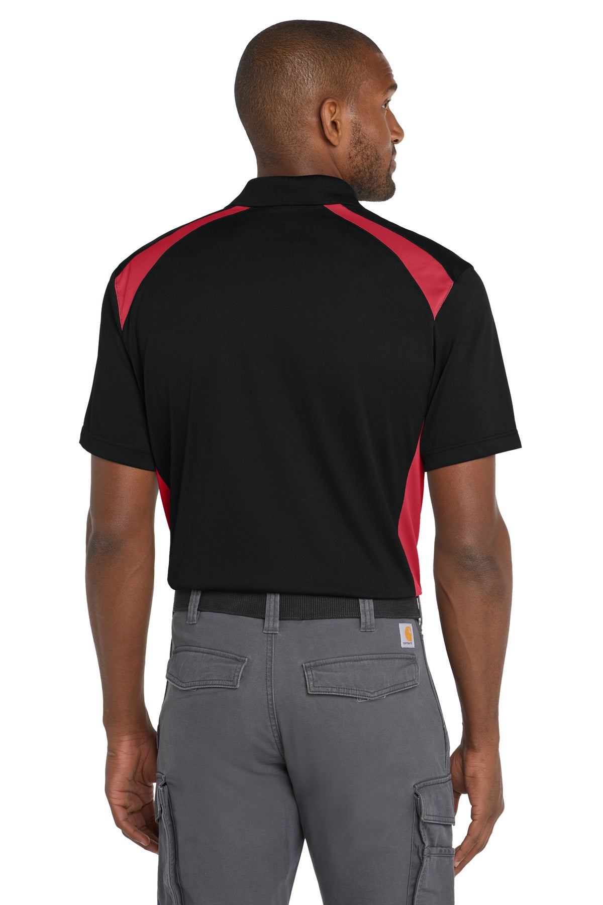 CornerStone Select Snag-Proof Two Way Colorblock Pocket Polo - Black/ Red - back
