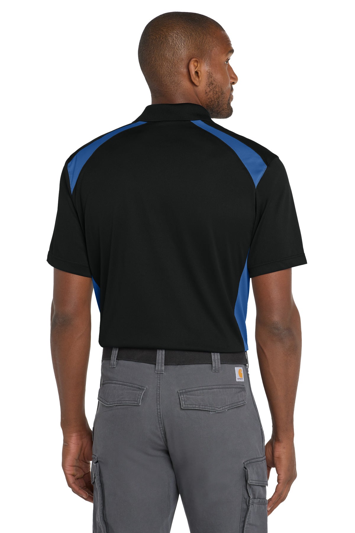 CornerStone Select Snag-Proof Two Way Colorblock Pocket Polo - Black/ Royal - back