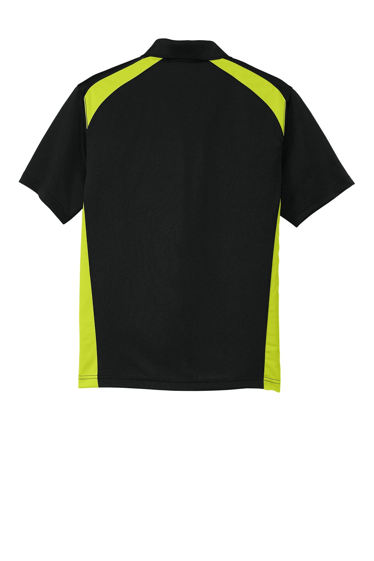 CornerStone Select Snag-Proof Two Way Colorblock Pocket Polo - Black/ Shock Green - flat back