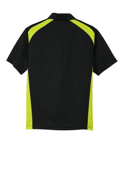CornerStone Select Snag-Proof Two Way Colorblock Pocket Polo - Black/ Shock Green - flat back
