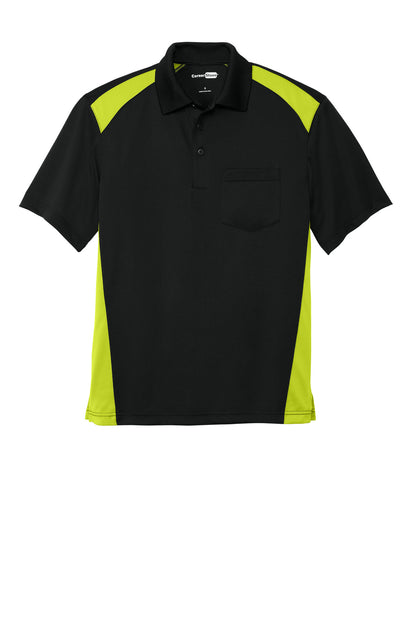 CornerStone Select Snag-Proof Two Way Colorblock Pocket Polo - Black/ Shock Green - flat front