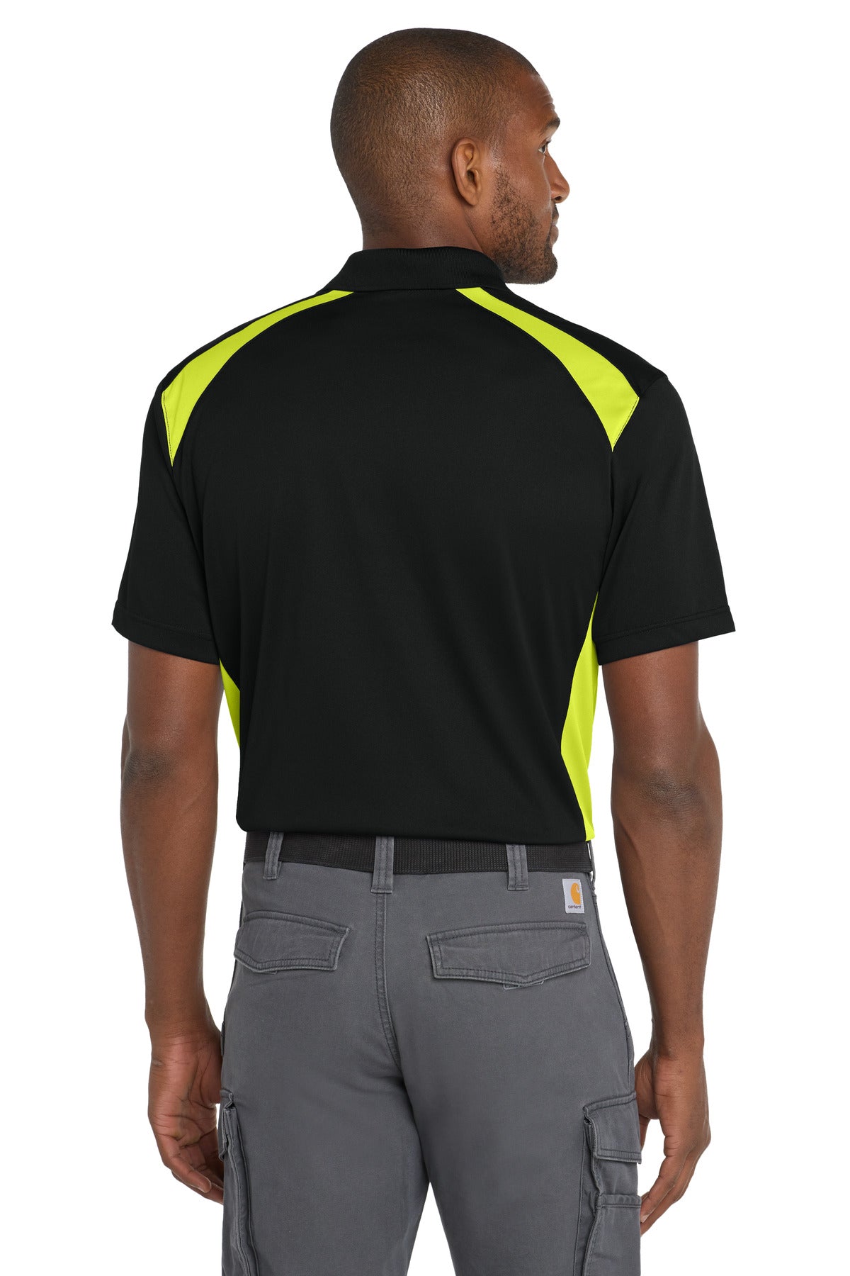 CornerStone Select Snag-Proof Two Way Colorblock Pocket Polo - Black/ Shock Green - back
