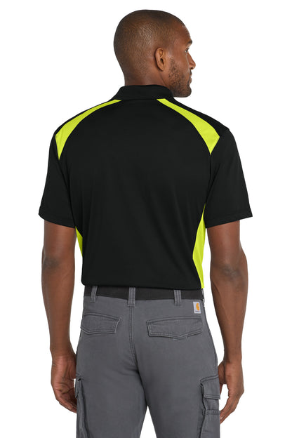 CornerStone Select Snag-Proof Two Way Colorblock Pocket Polo - Black/ Shock Green - back