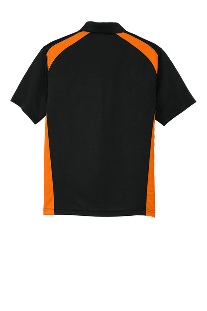 CornerStone Select Snag-Proof Two Way Colorblock Pocket Polo - Black/ Shock Orange - flat back