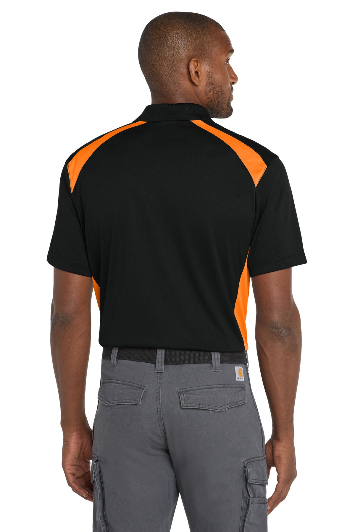 CornerStone Select Snag-Proof Two Way Colorblock Pocket Polo - Black/ Shock Orange - back