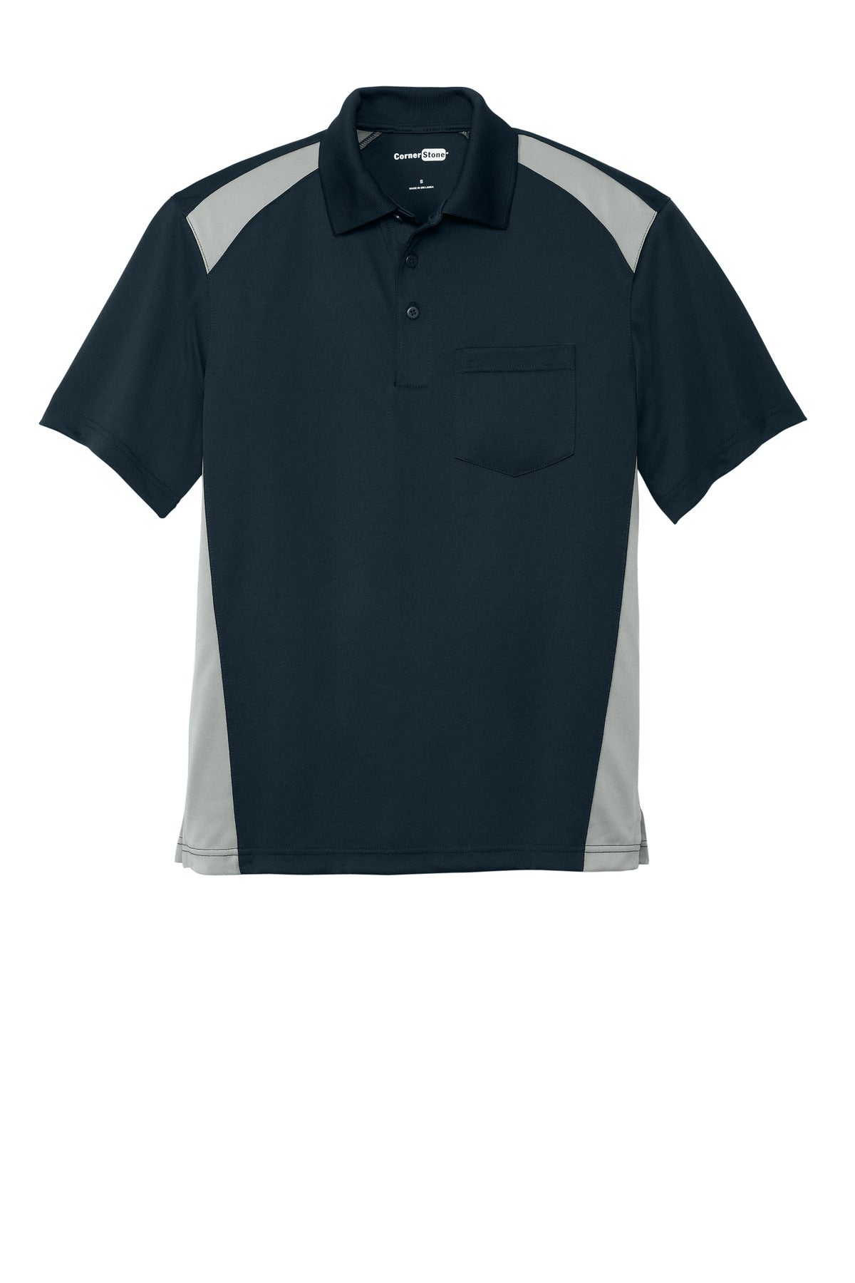 CornerStone Select Snag-Proof Two Way Colorblock Pocket Polo - Dark Navy/ Light Grey - flat front