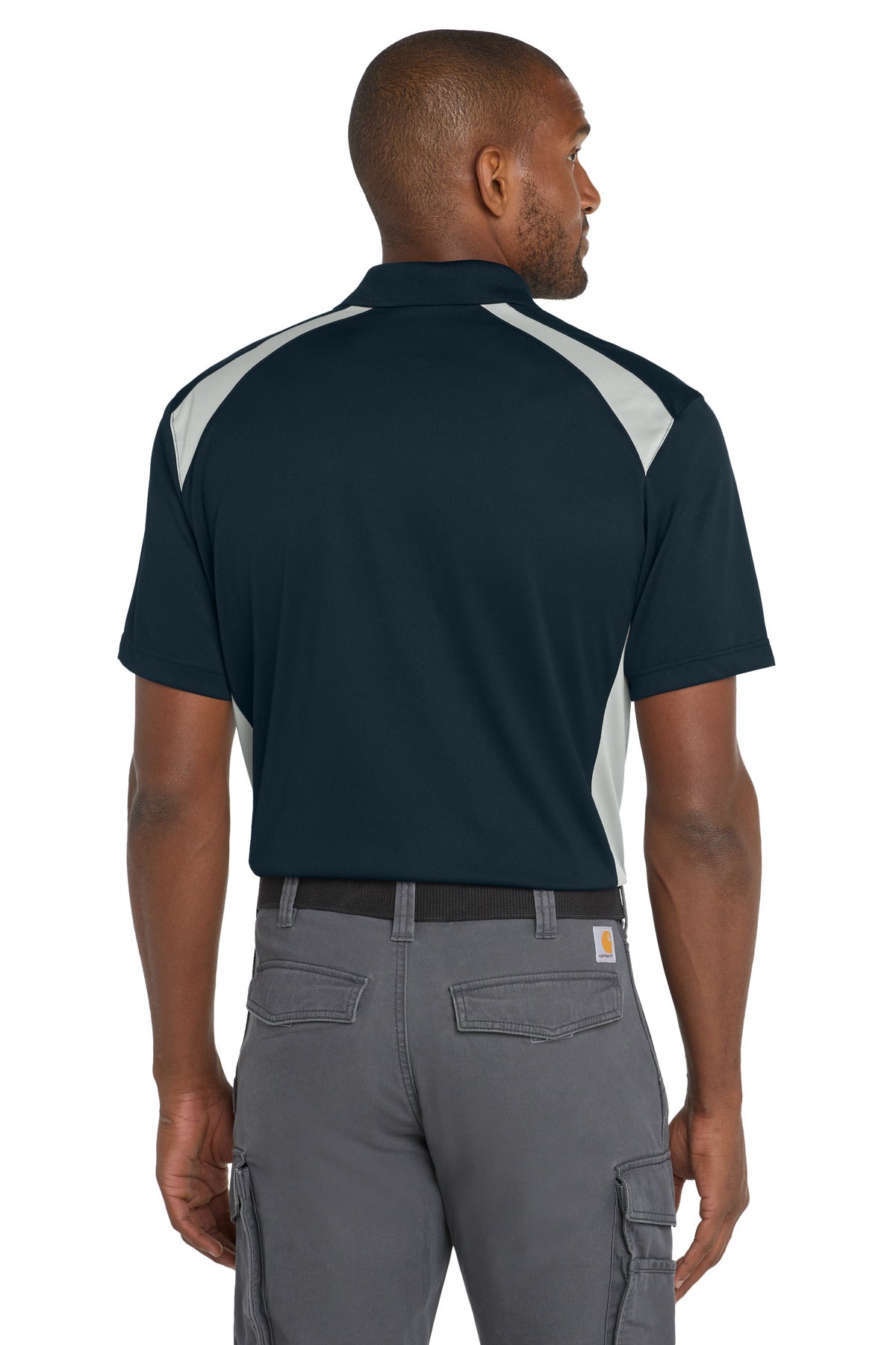 CornerStone Select Snag-Proof Two Way Colorblock Pocket Polo - Dark Navy/ Light Grey - back