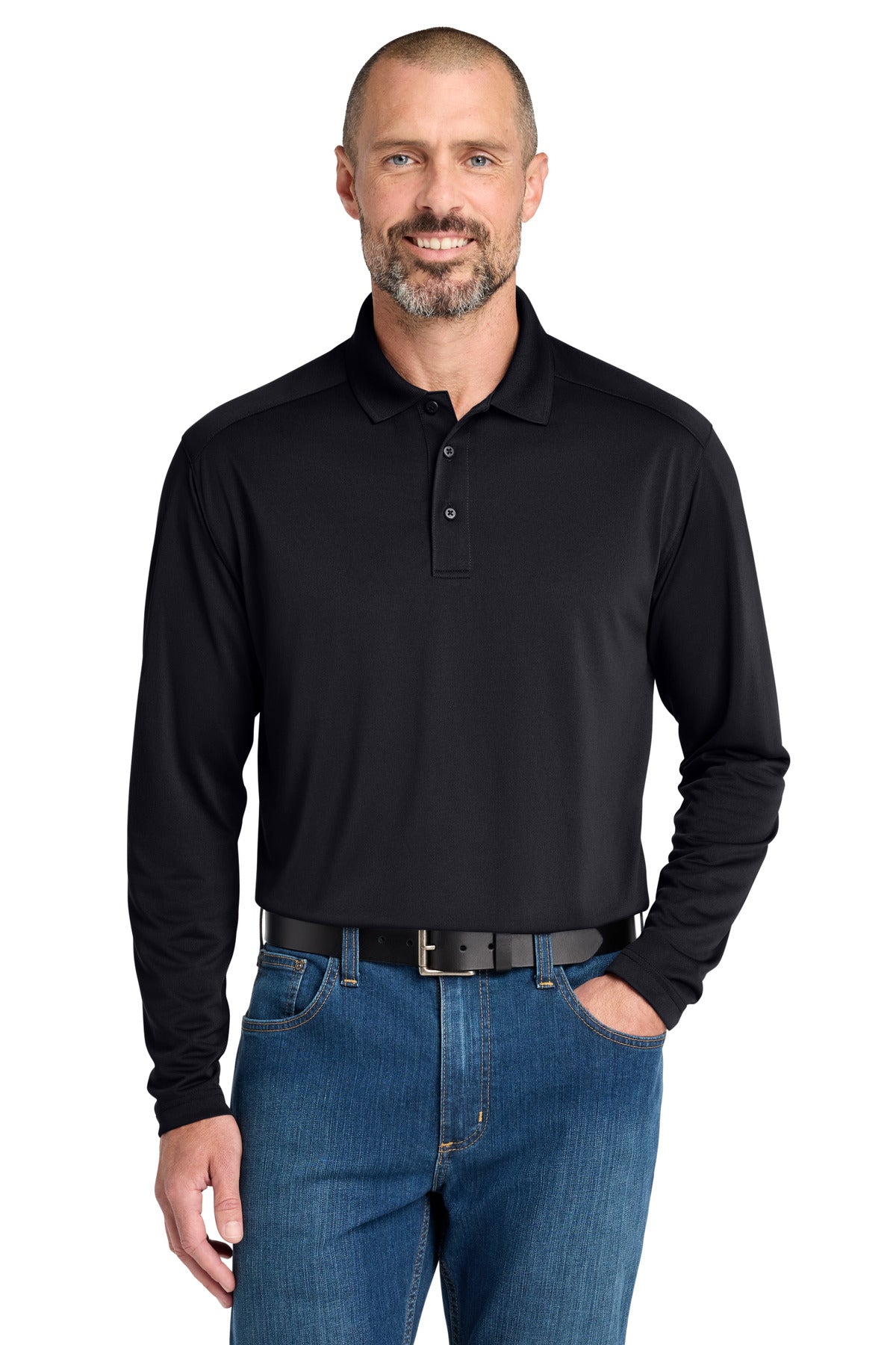 CornerStone Select Lightweight Snag-Proof Long Sleeve Polo - Dark Navy - front