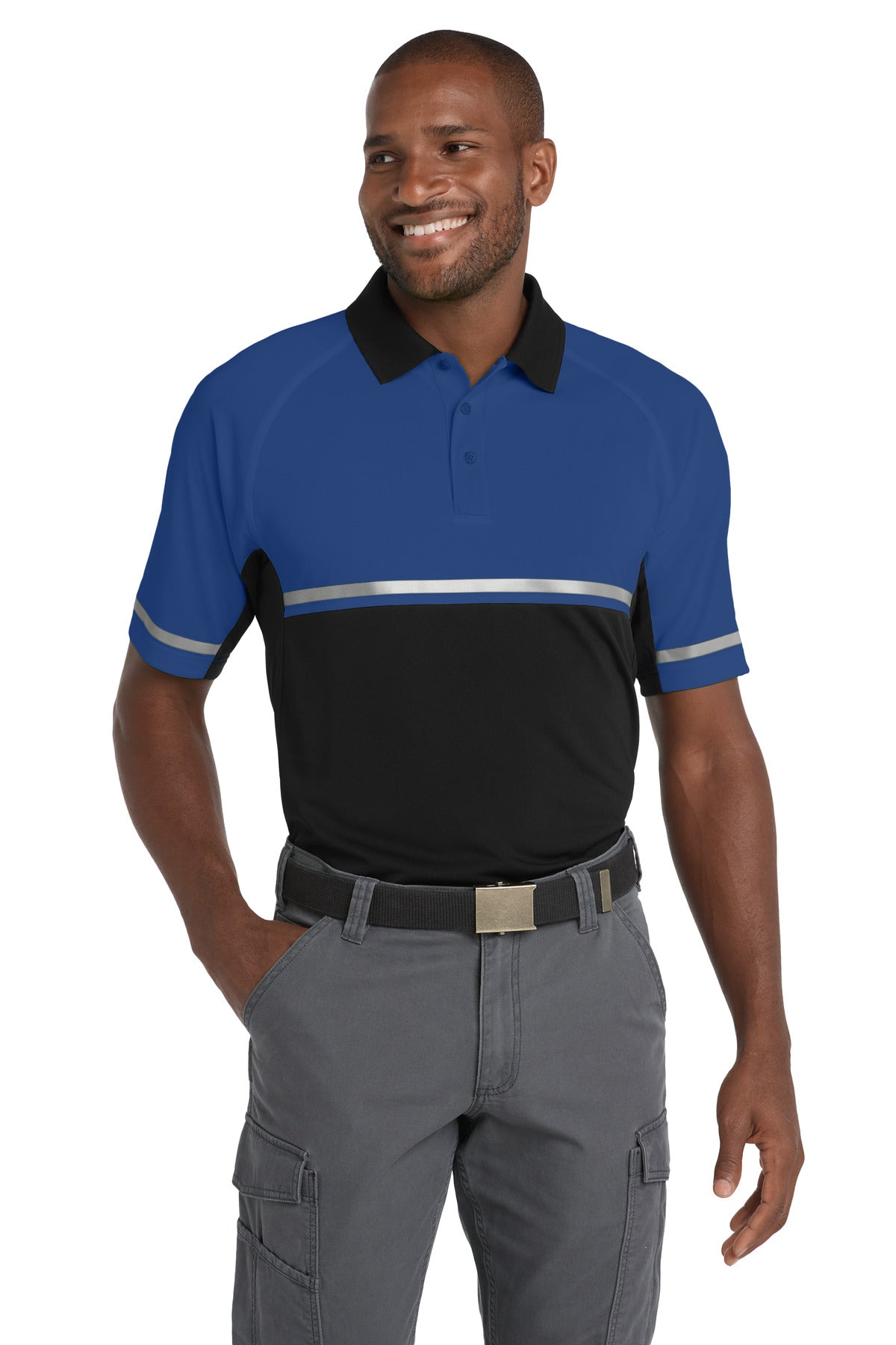CornerStone Select Lightweight Snag-Proof Enhanced Visibility Polo - Royal/ Black - front