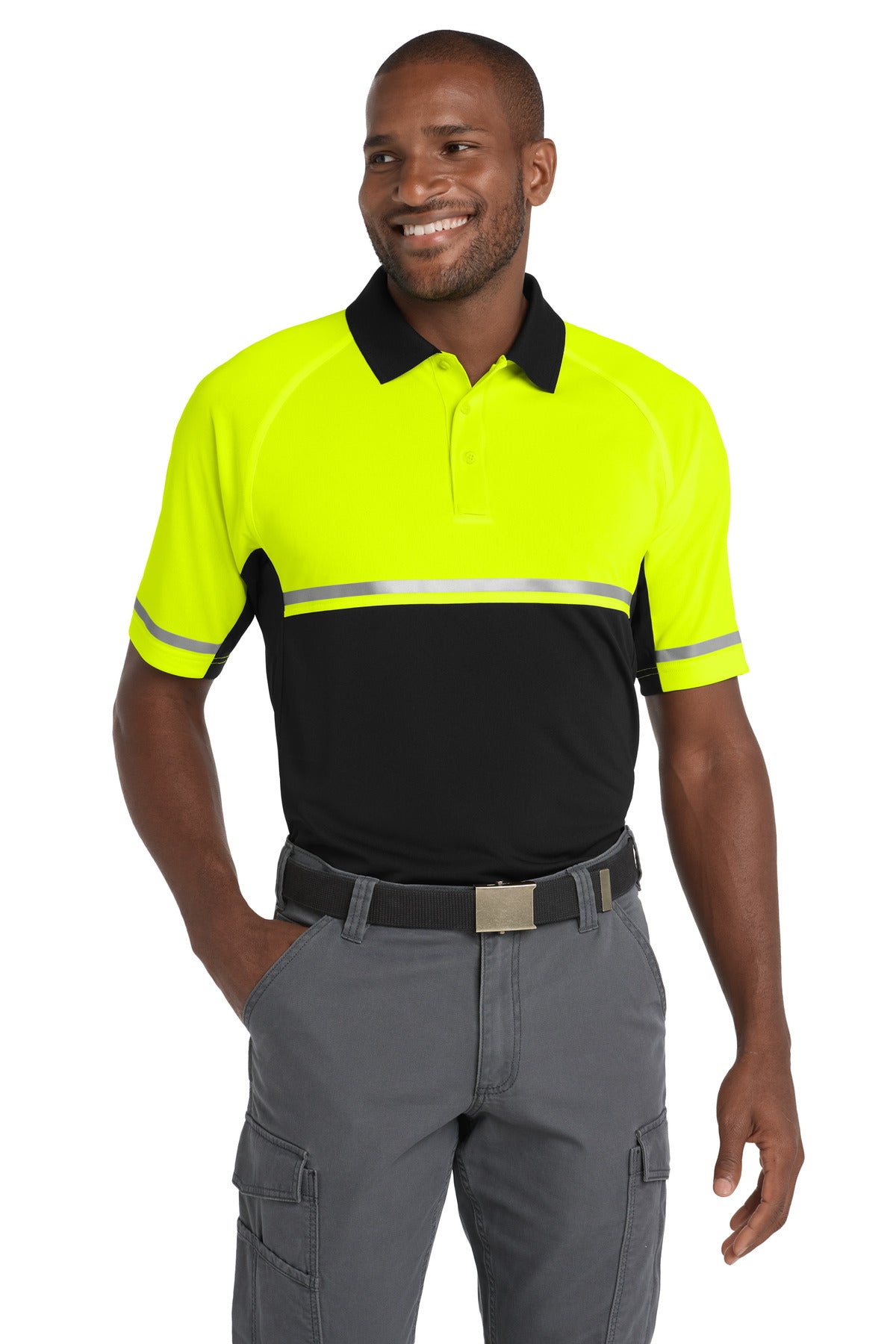 CornerStone Select Lightweight Snag-Proof Enhanced Visibility Polo - Safety Yellow/ Black - front