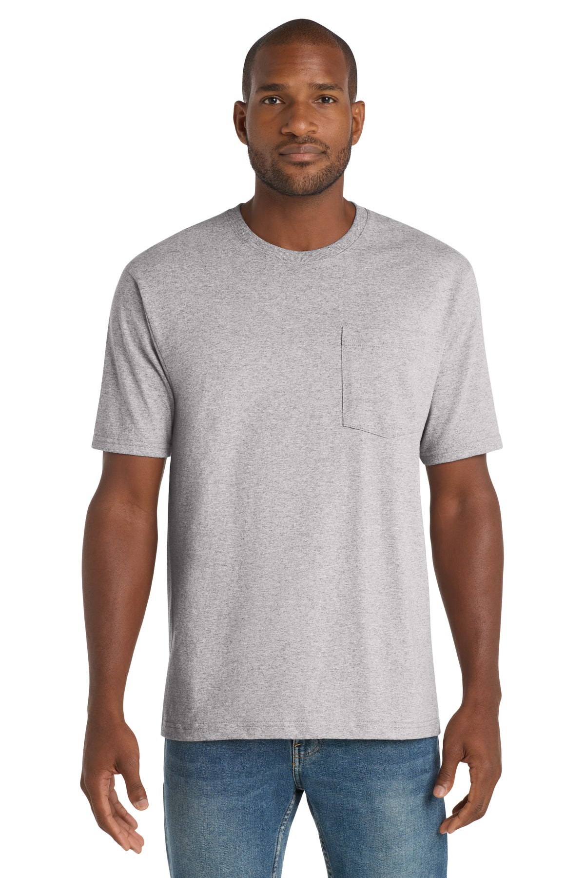 CornerStone Workwear Pocket Tee - Heather Grey - front