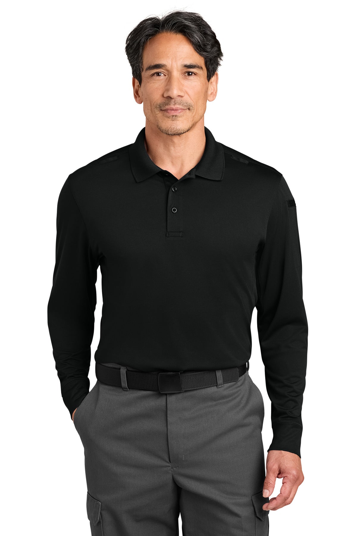 CornerStone Workwear Pro Tactical Long Sleeve Polo - Black - front