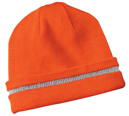 CornerStone Enhanced Visibility Beanie with Reflective Stripe - Safety Orange/ Reflective - front