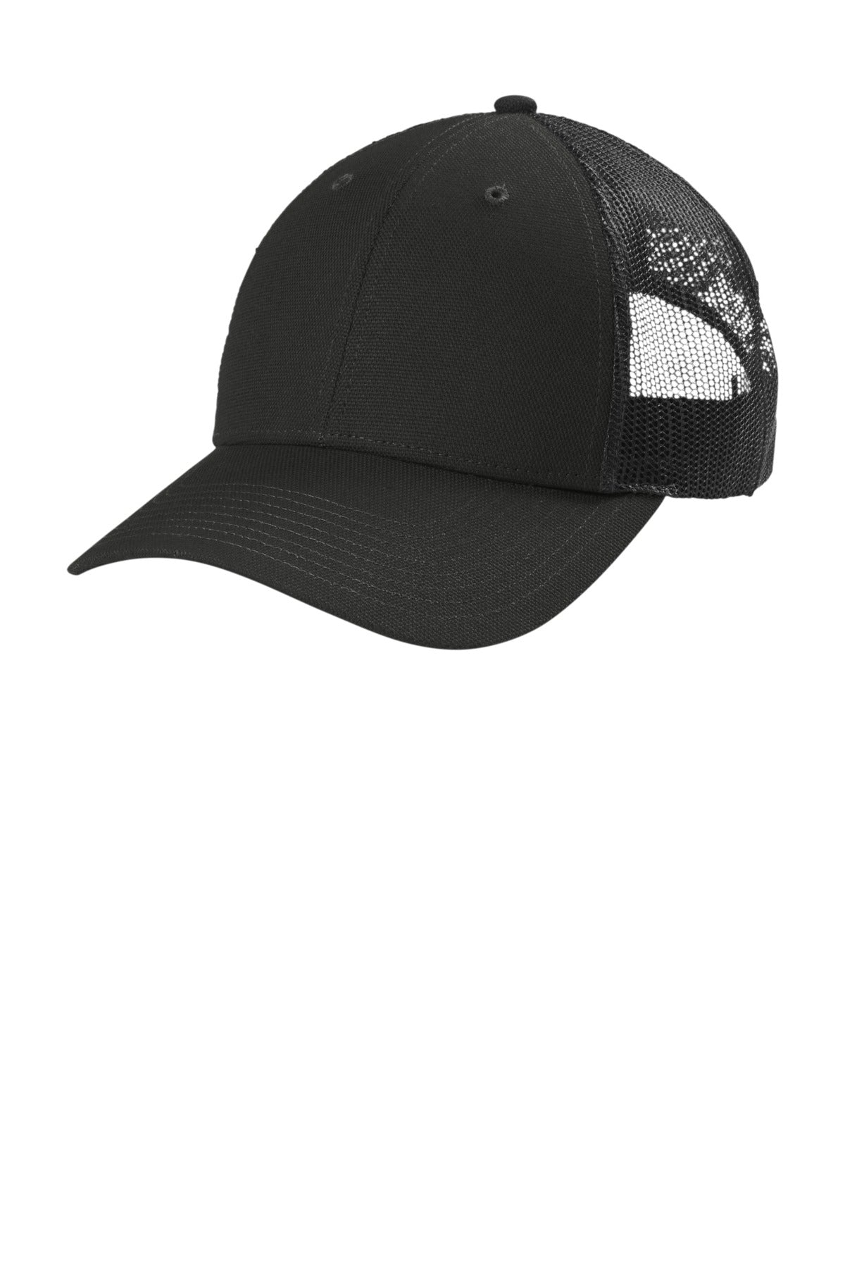 CornerStone Canvas Mesh Back Cap - Black - flat front