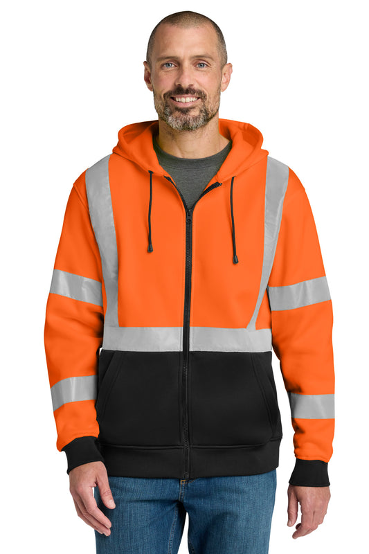 CornerStone A107 Class 3 Heavy-Duty Fleece Full-Zip Hoodie - Safety Orange - front