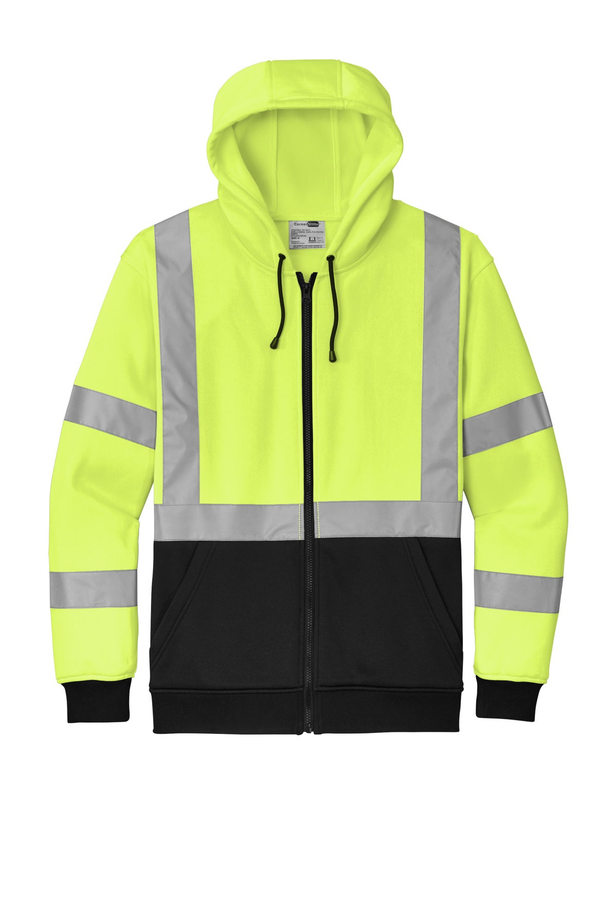 CornerStone A107 Class 3 Heavy-Duty Fleece Full-Zip Hoodie - Safety Yellow - flat front